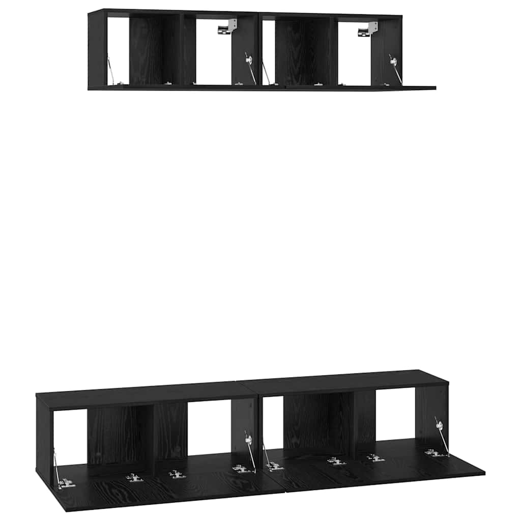 TV Cabinet Set Wall-mounted 4 pcs Black Oak Engineered Wood