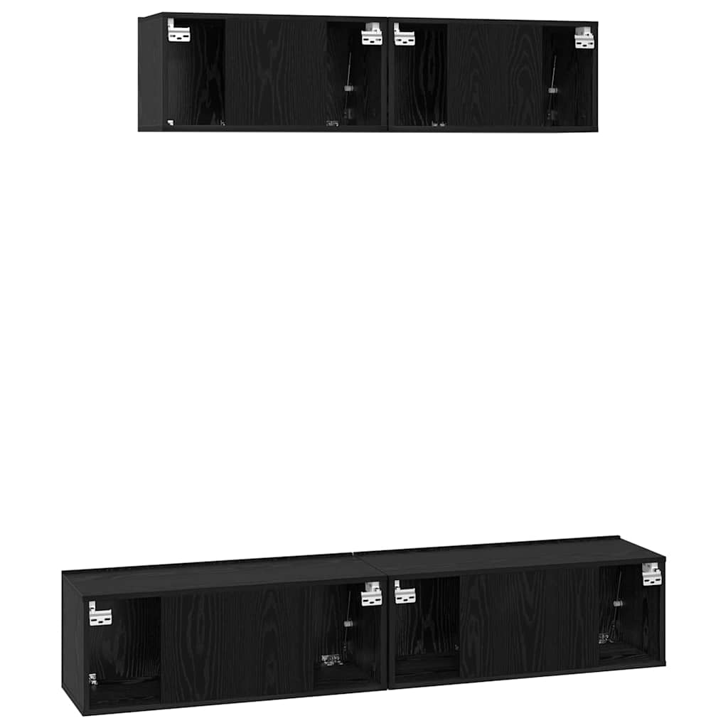TV Cabinet Set Wall-mounted 4 pcs Black Oak Engineered Wood