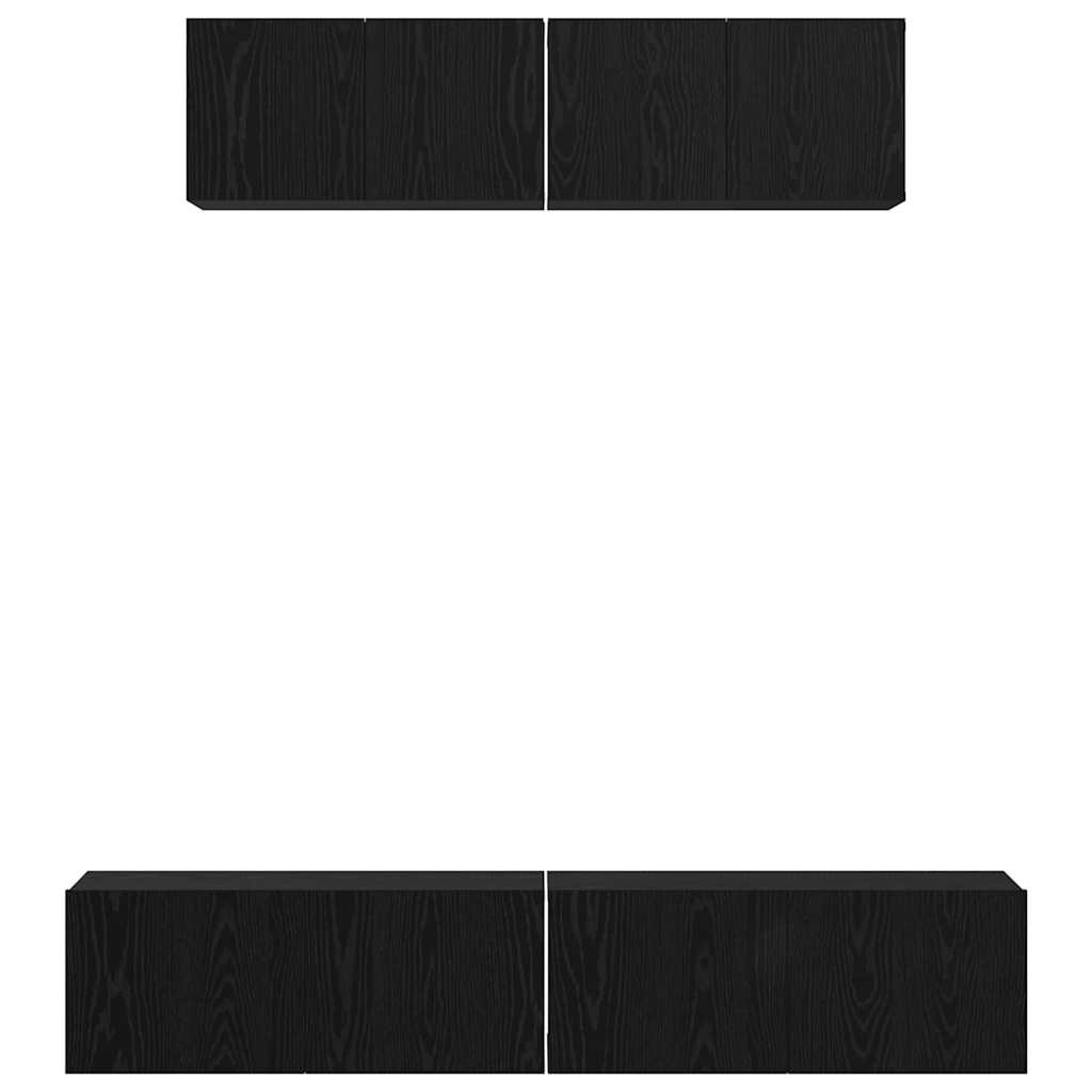 TV Cabinet Set Wall-mounted 4 pcs Black Oak Engineered Wood
