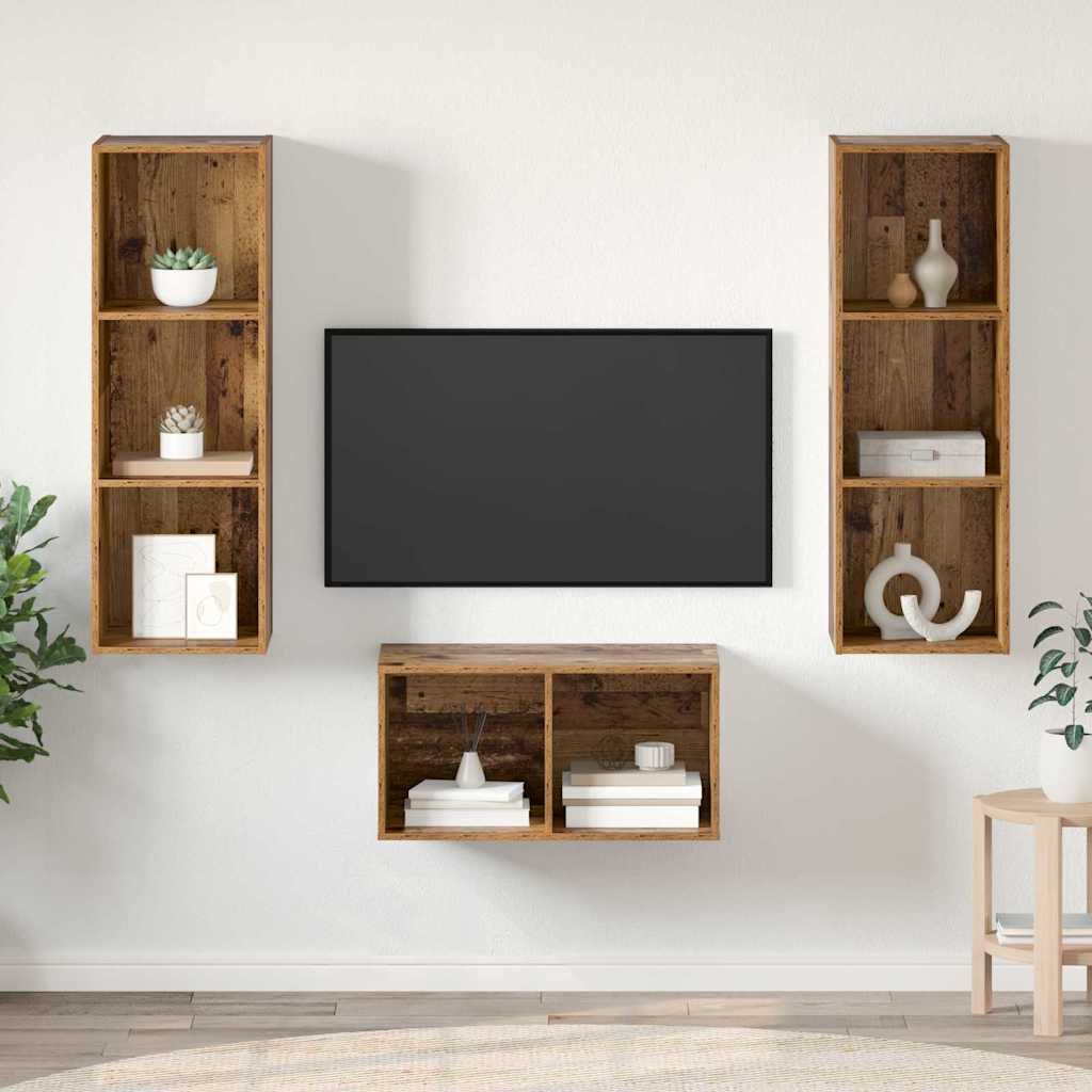 TV Cabinet Set Old Wood 37 x 37 x 107 cm Engineered Wood