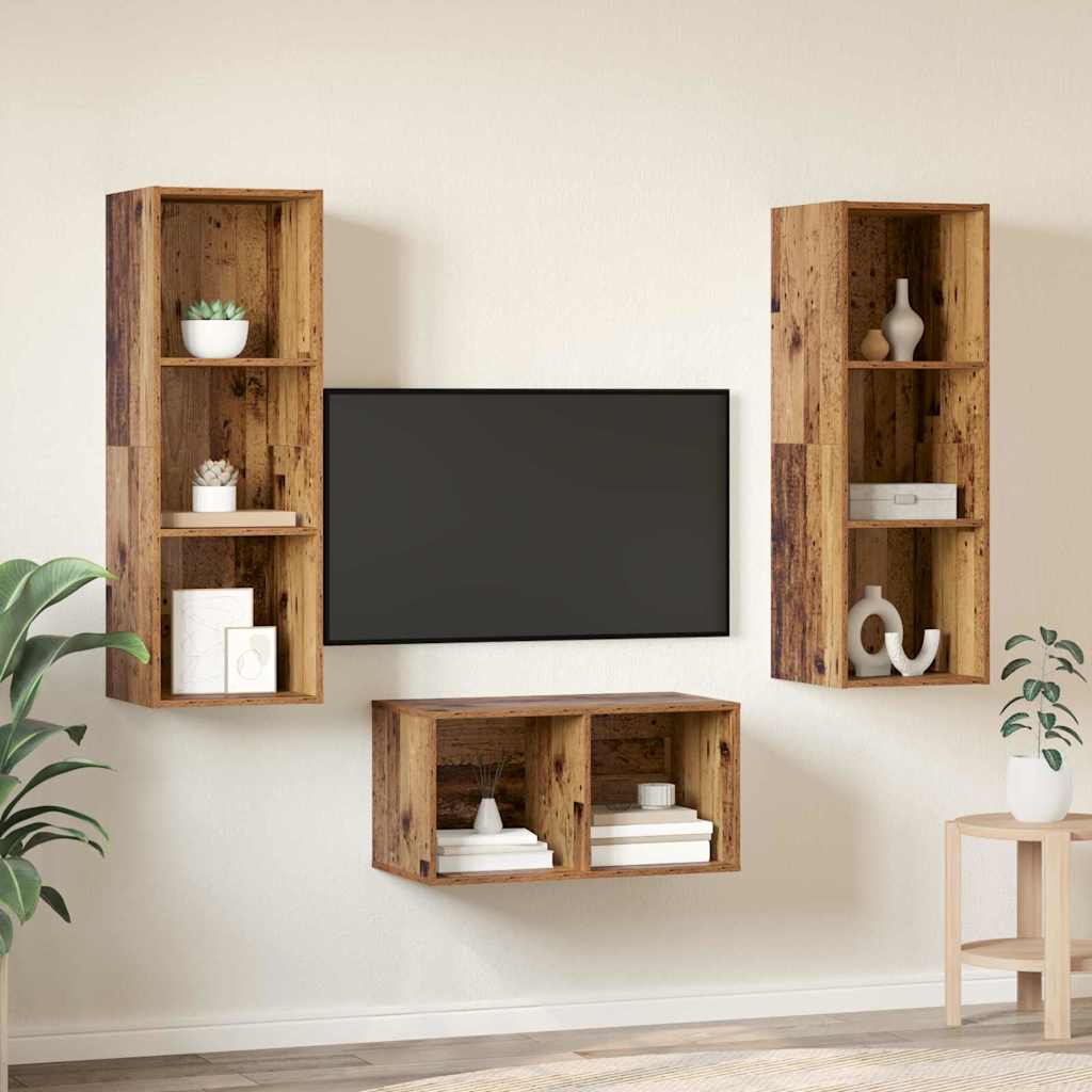 TV Cabinet Set Old Wood 37 x 37 x 107 cm Engineered Wood