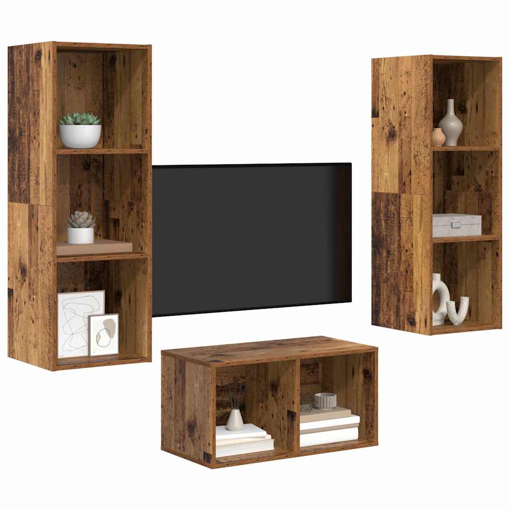 TV Cabinet Set Old Wood 37 x 37 x 107 cm Engineered Wood