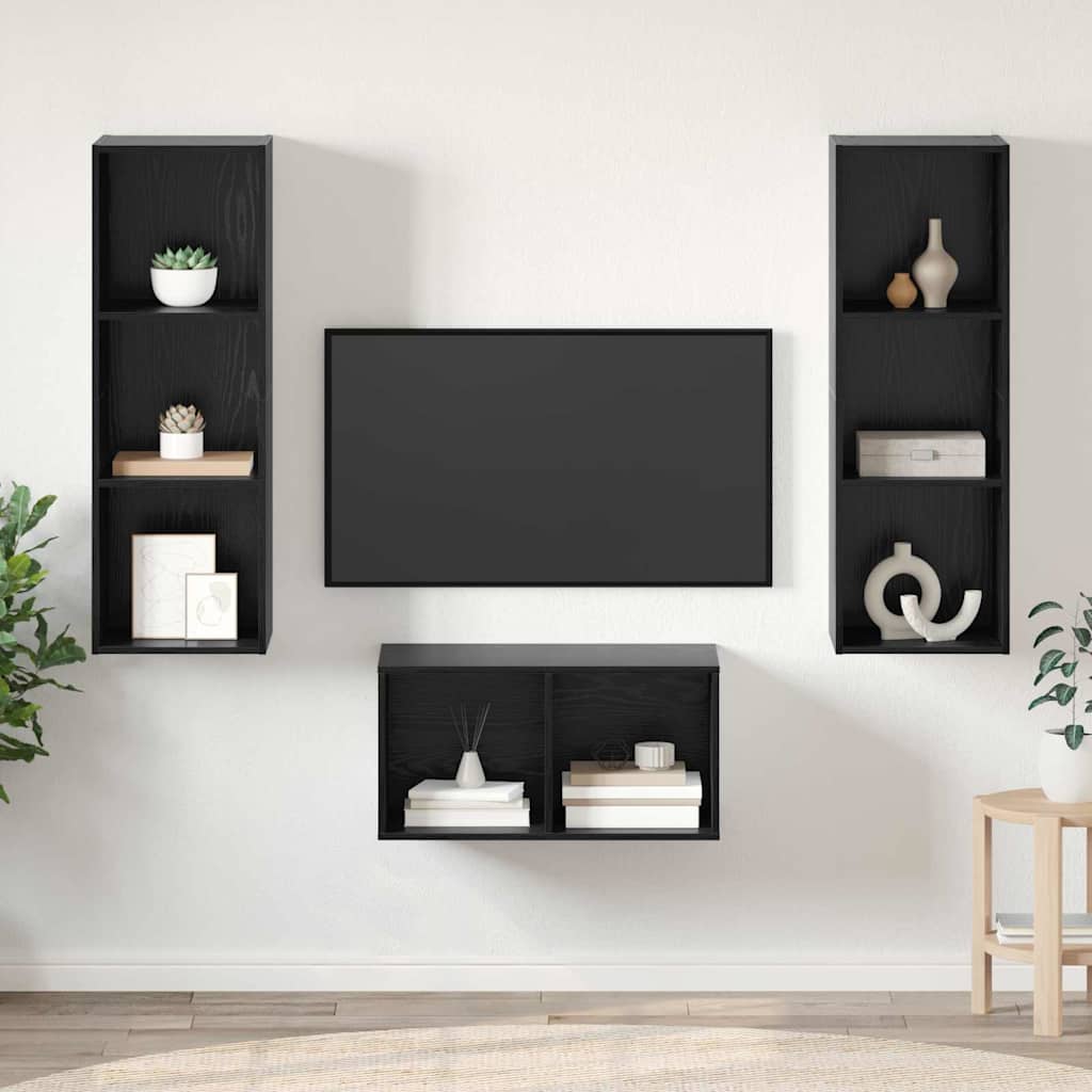 TV Cabinet Set Black Oak Engineered Wood