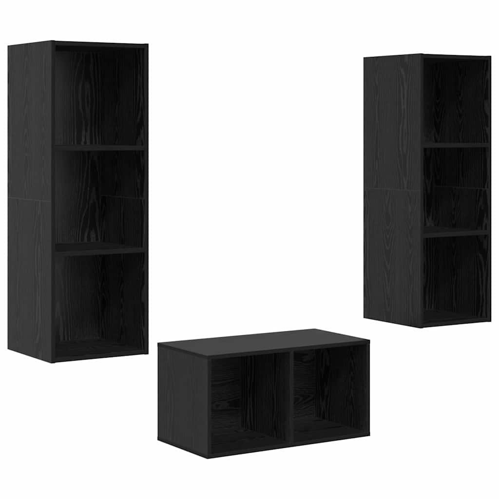 TV Cabinet Set Black Oak Engineered Wood