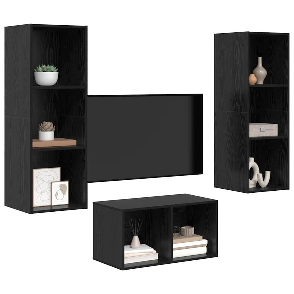 TV Cabinet Set Black Oak Engineered Wood