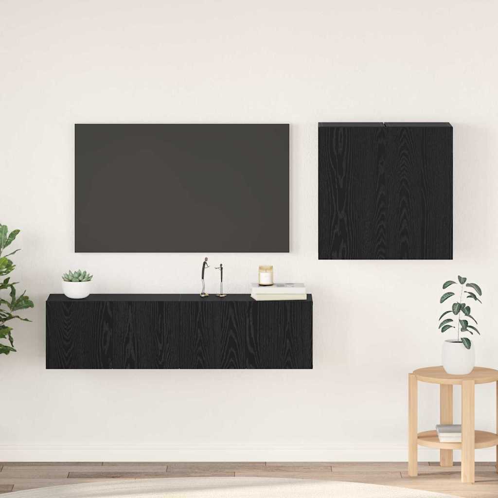 TV Cabinet Set Wall-mounted Black Oak Engineered Wood