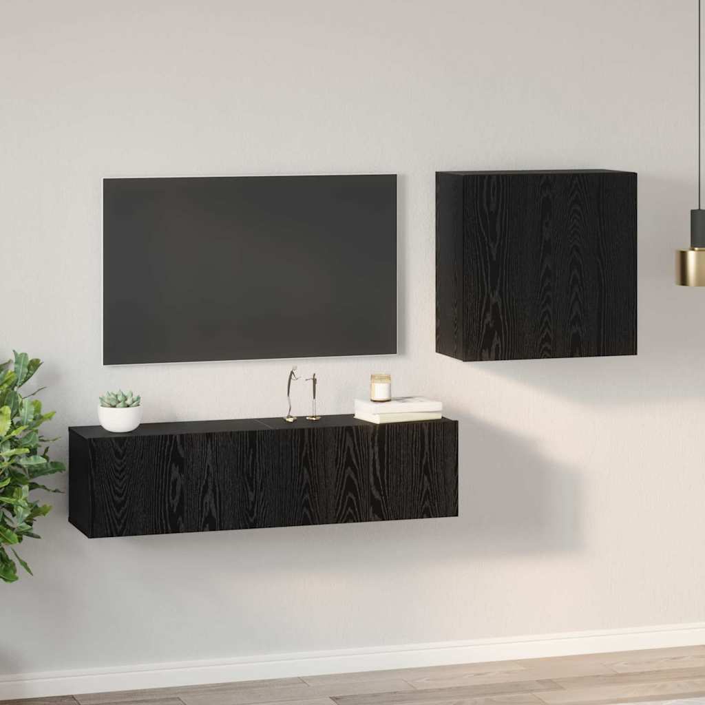 TV Cabinet Set Wall-mounted Black Oak Engineered Wood