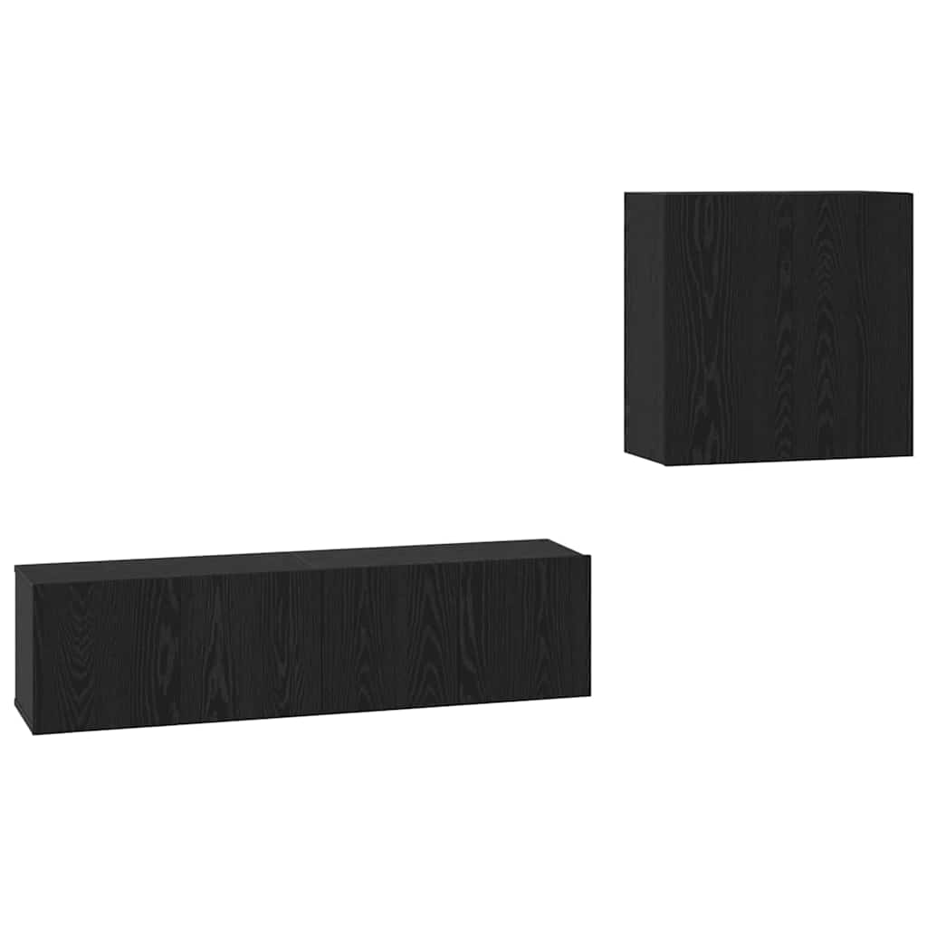 TV Cabinet Set Wall-mounted Black Oak Engineered Wood