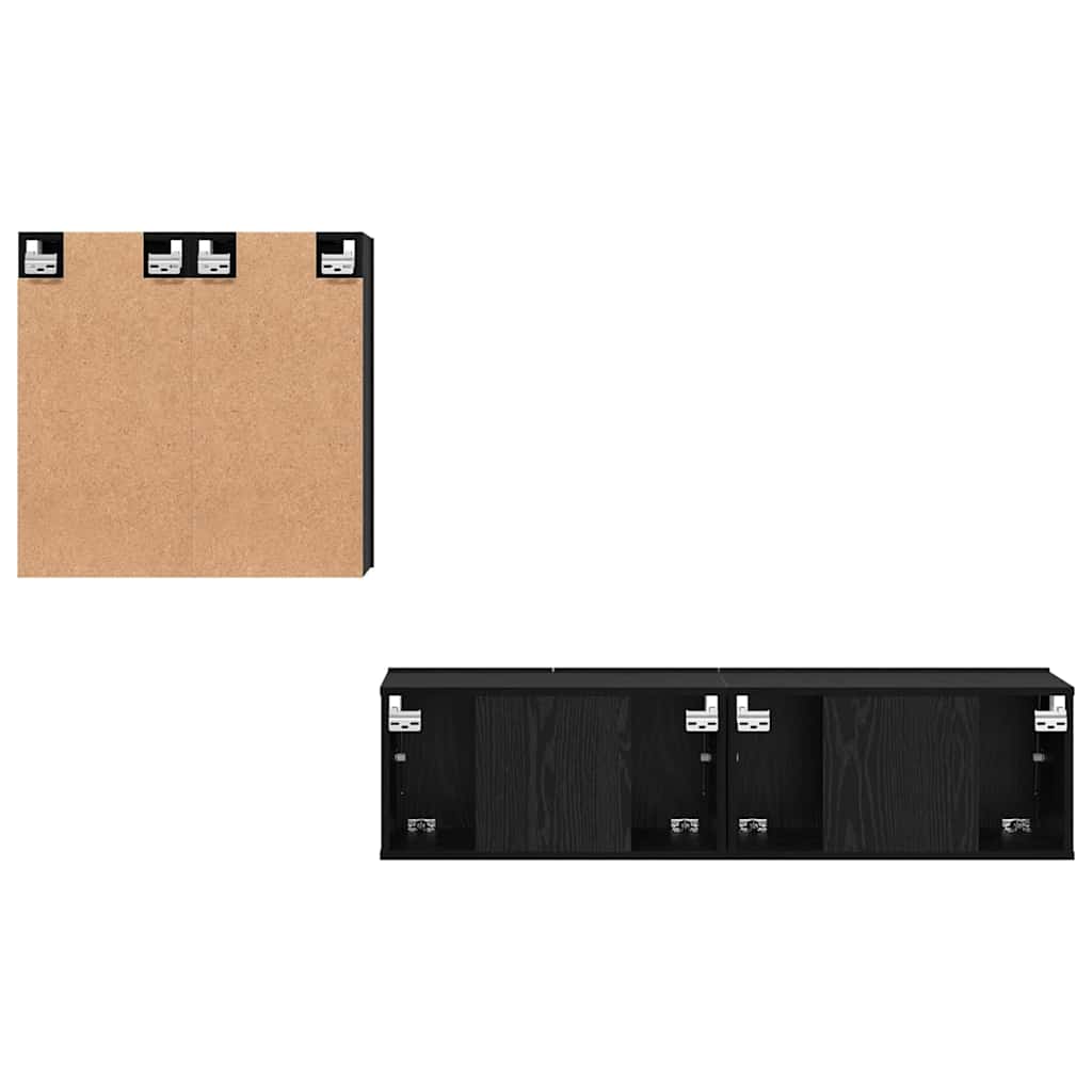 TV Cabinet Set Wall-mounted Black Oak Engineered Wood