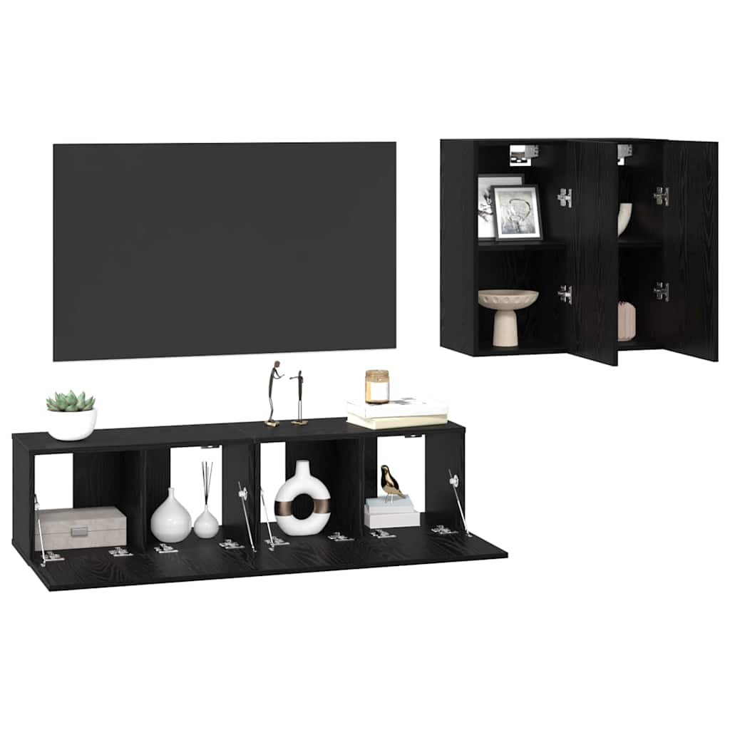 TV Cabinet Set Wall-mounted Black Oak Engineered Wood