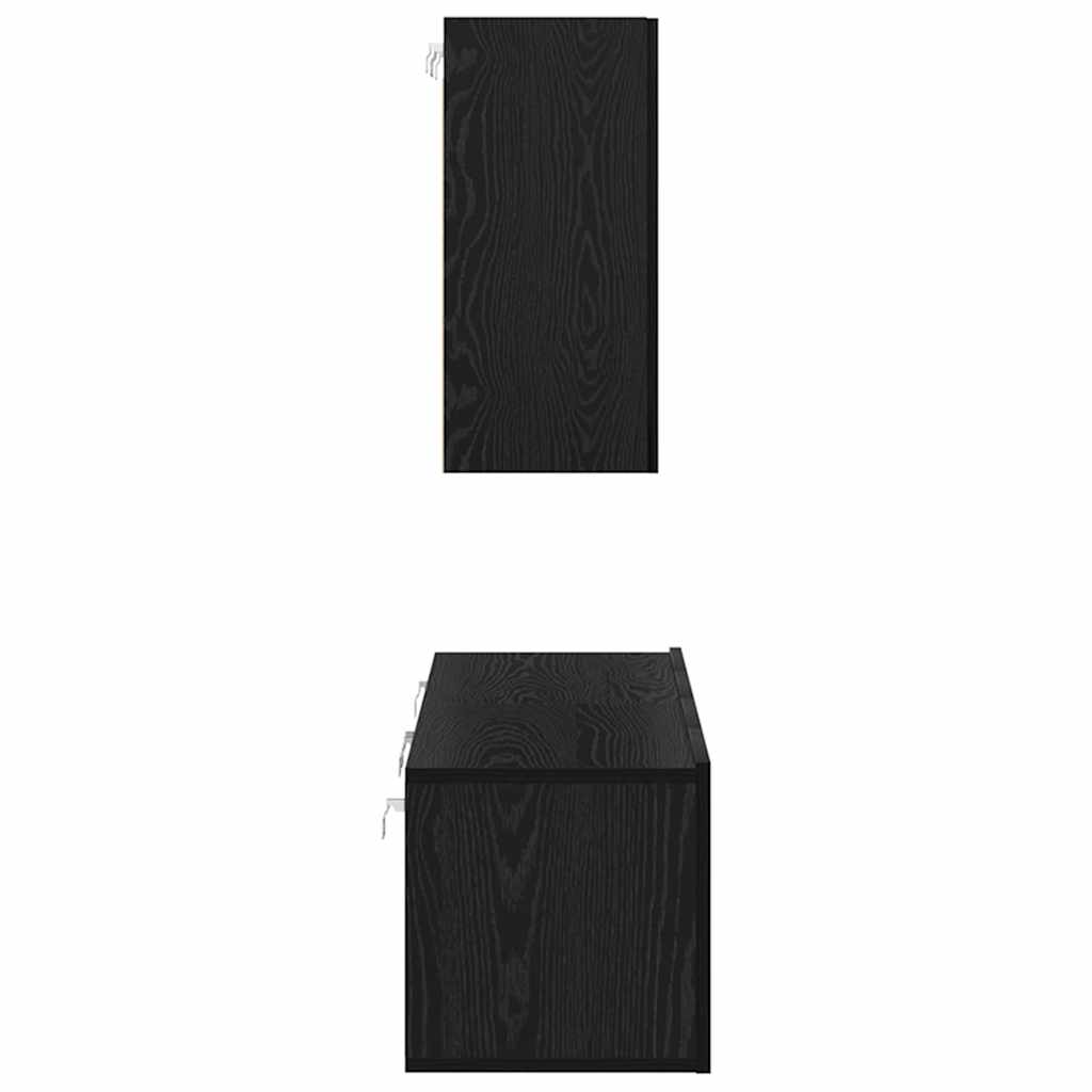TV Cabinet Set Wall-mounted Black Oak Engineered Wood