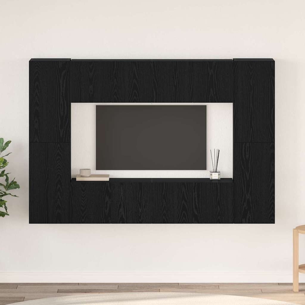 TV Cabinet Set Wall-mounted 8 pcs Black Oak Engineered Wood