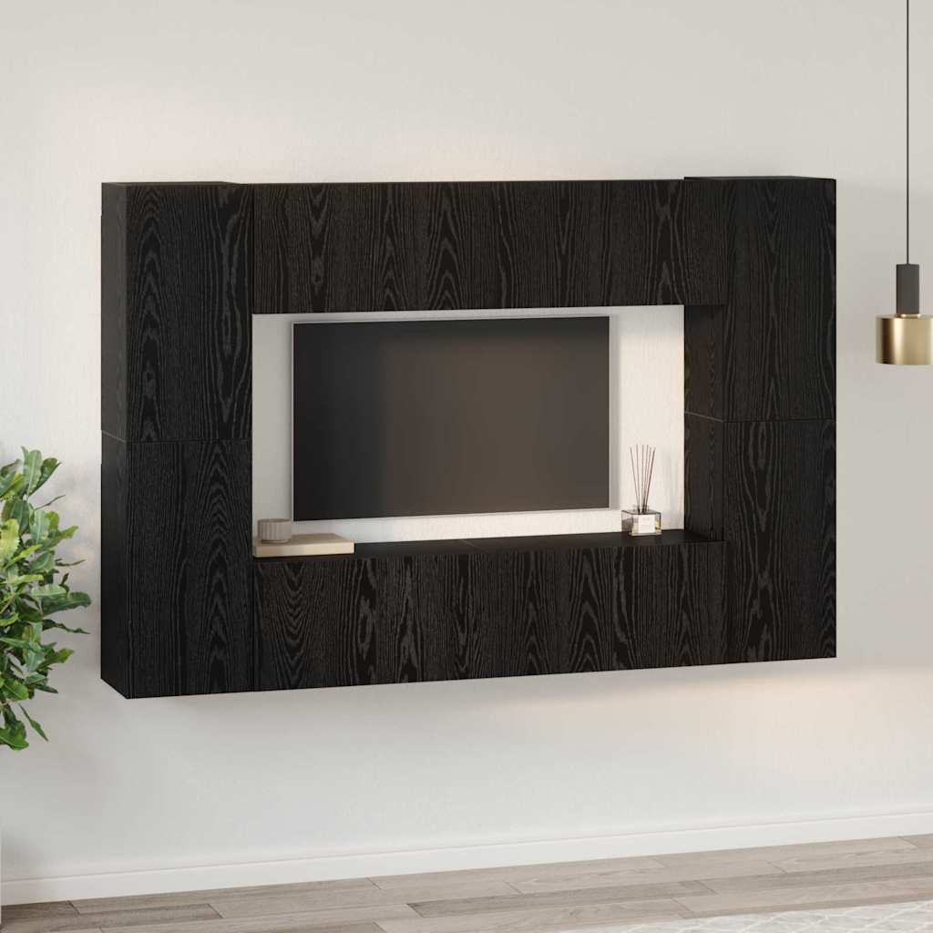 TV Cabinet Set Wall-mounted 8 pcs Black Oak Engineered Wood