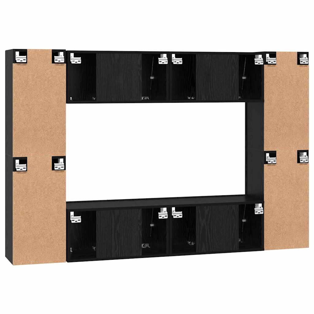 TV Cabinet Set Wall-mounted 8 pcs Black Oak Engineered Wood