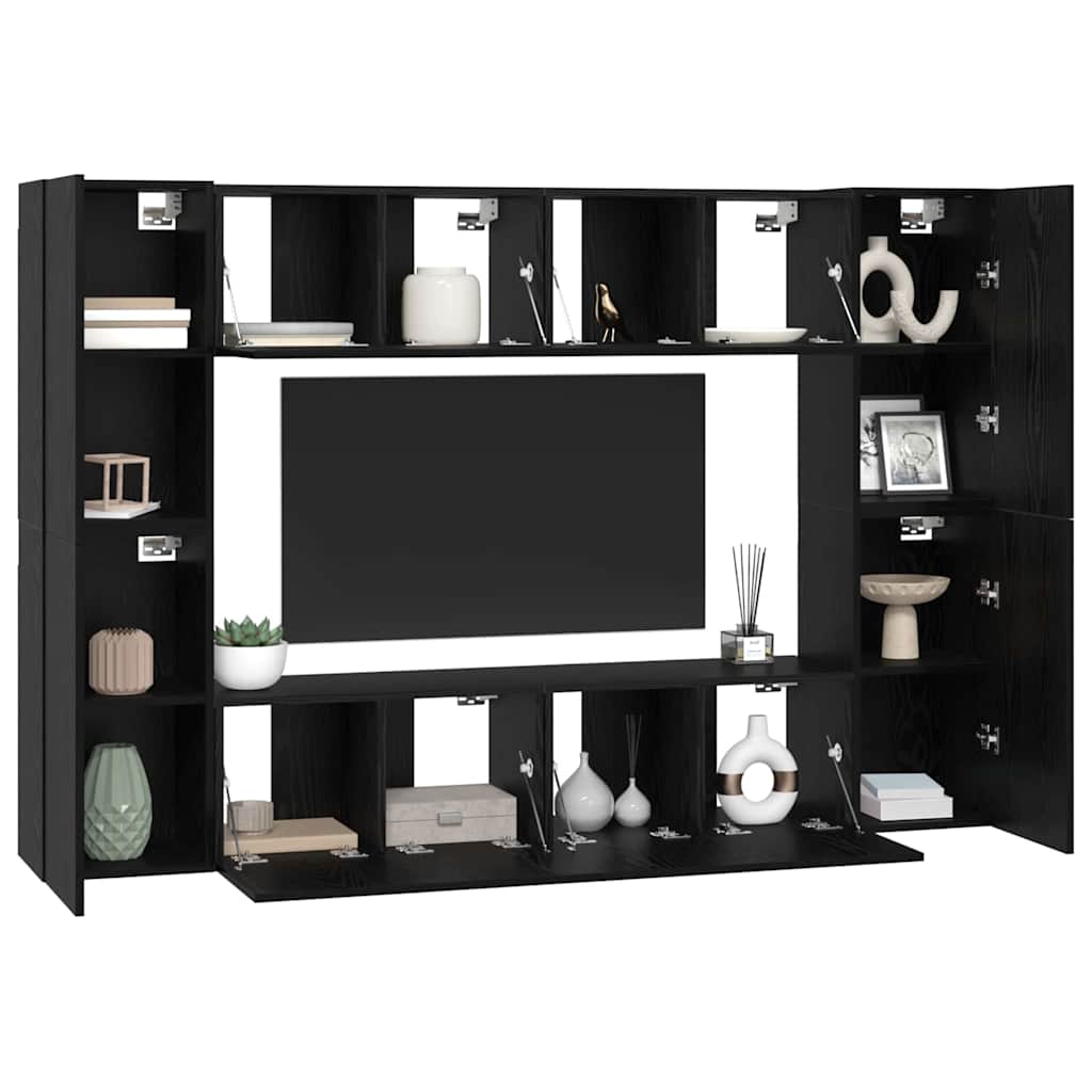 TV Cabinet Set Wall-mounted 8 pcs Black Oak Engineered Wood