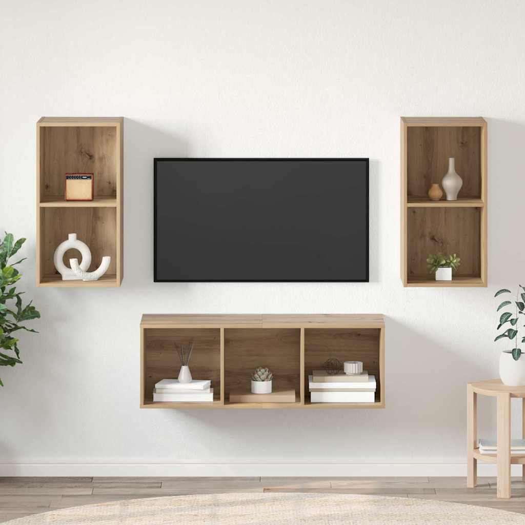 TV Cabinet Set 3 pcs Artisan Oak Engineered Wood