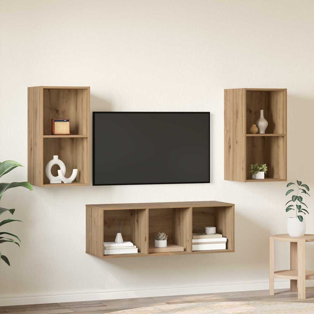 TV Cabinet Set 3 pcs Artisan Oak Engineered Wood