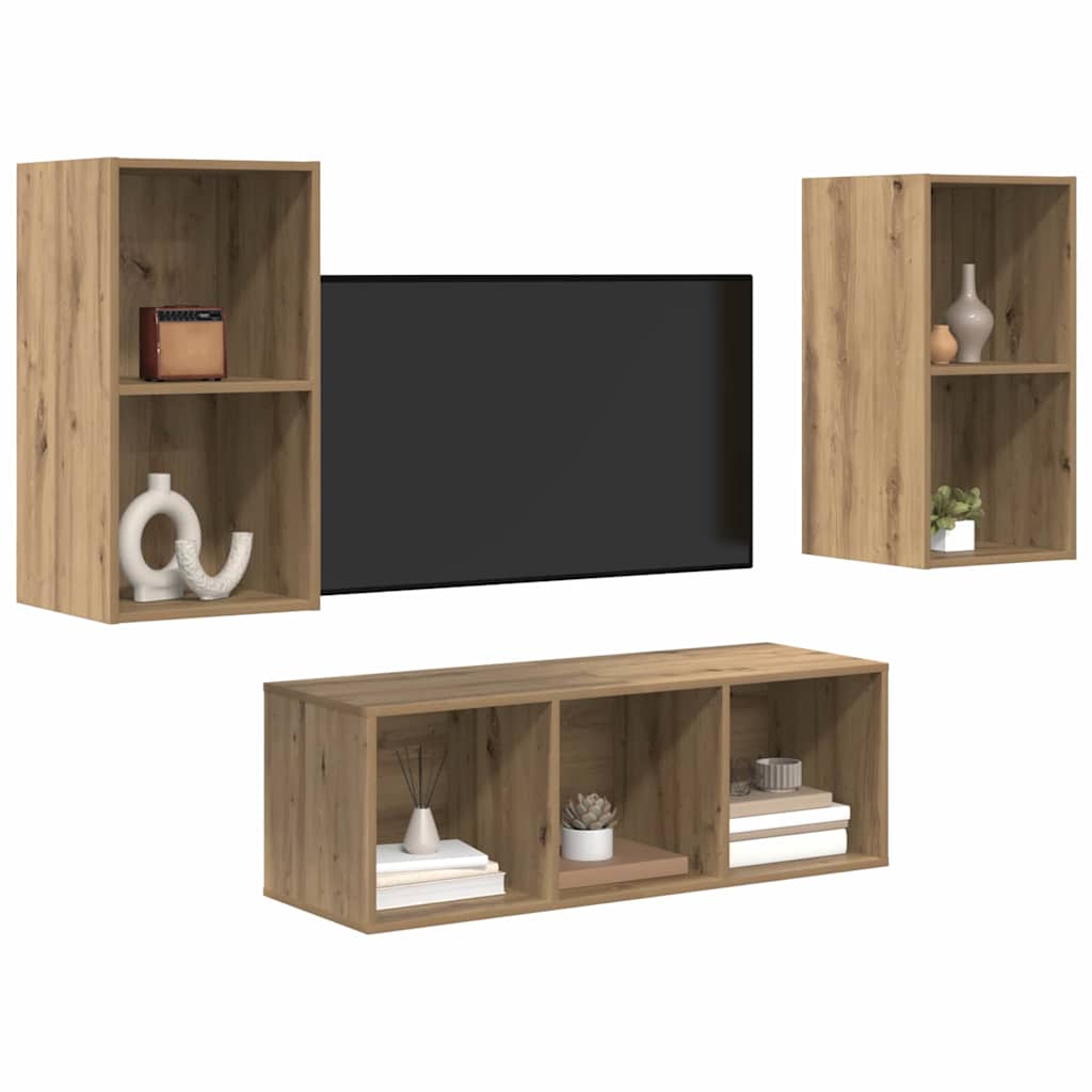 TV Cabinet Set 3 pcs Artisan Oak Engineered Wood