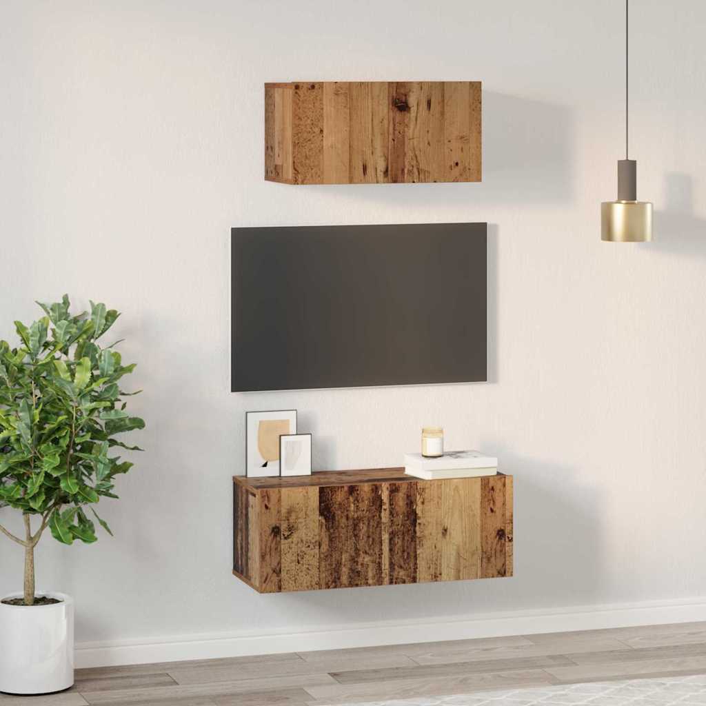 TV Cabinet Set Wall-mounted 2 pcs Old Wood Engineered Wood