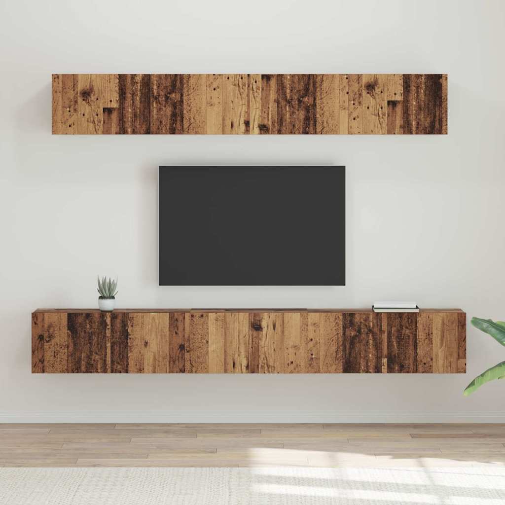 TV Cabinet Set Wall-mounted 5 pcs Old Wood Engineered Wood