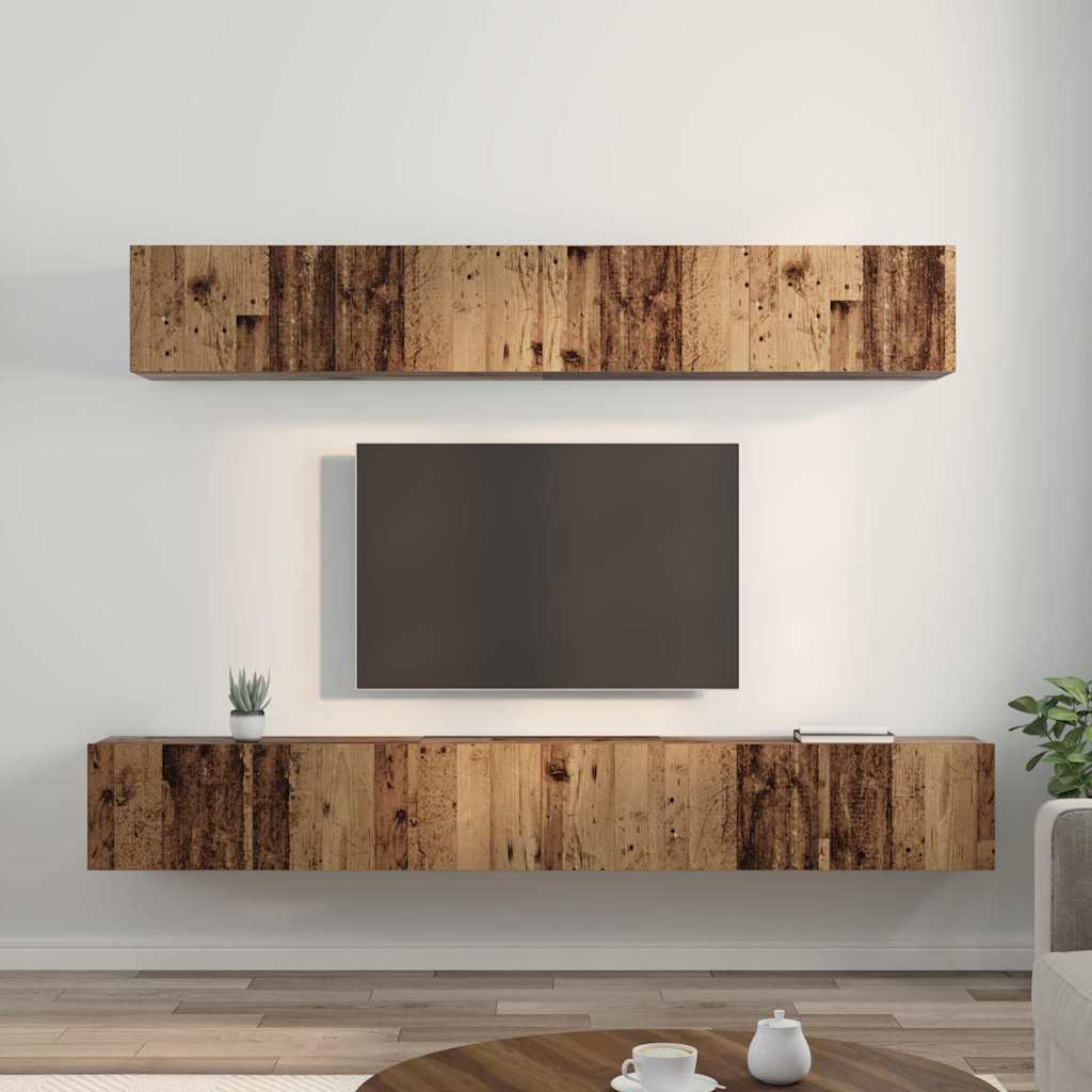 TV Cabinet Set Wall-mounted 5 pcs Old Wood Engineered Wood