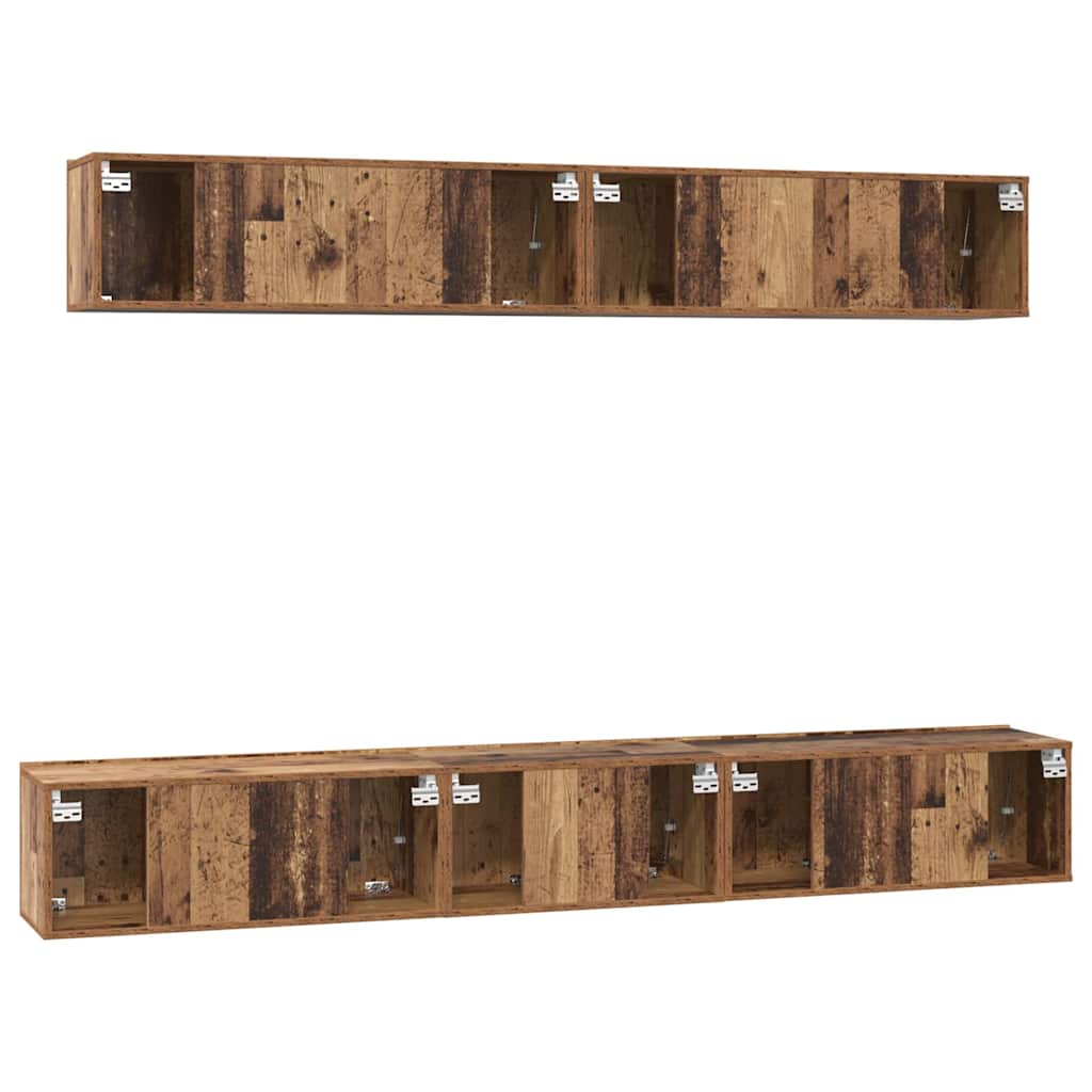 TV Cabinet Set Wall-mounted 5 pcs Old Wood Engineered Wood