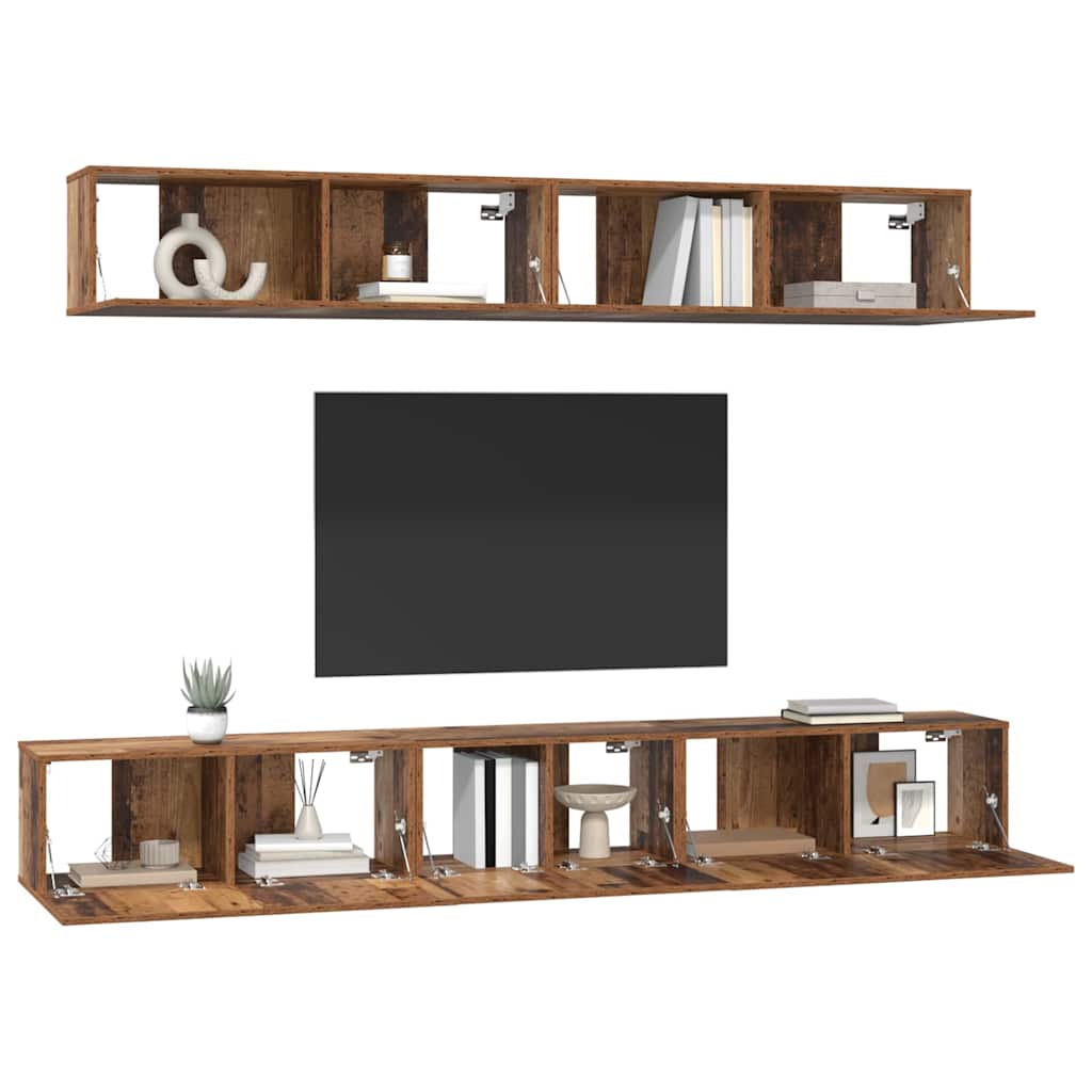 TV Cabinet Set Wall-mounted 5 pcs Old Wood Engineered Wood