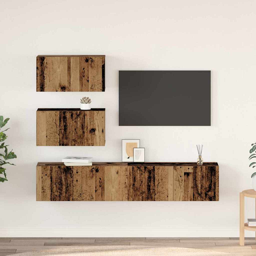 TV Cabinet Set Wall-mounted 4 pcs Old Wood Engineered Wood