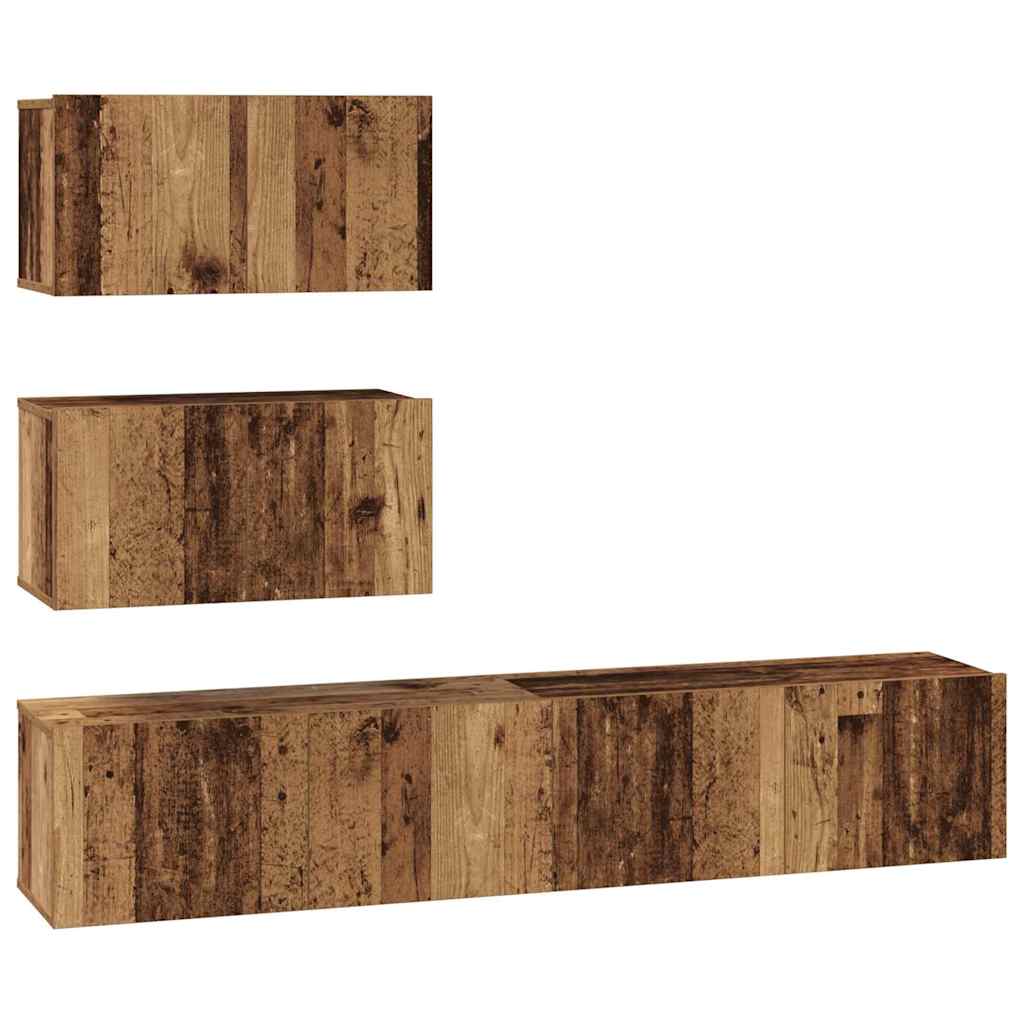 TV Cabinet Set Wall-mounted 4 pcs Old Wood Engineered Wood