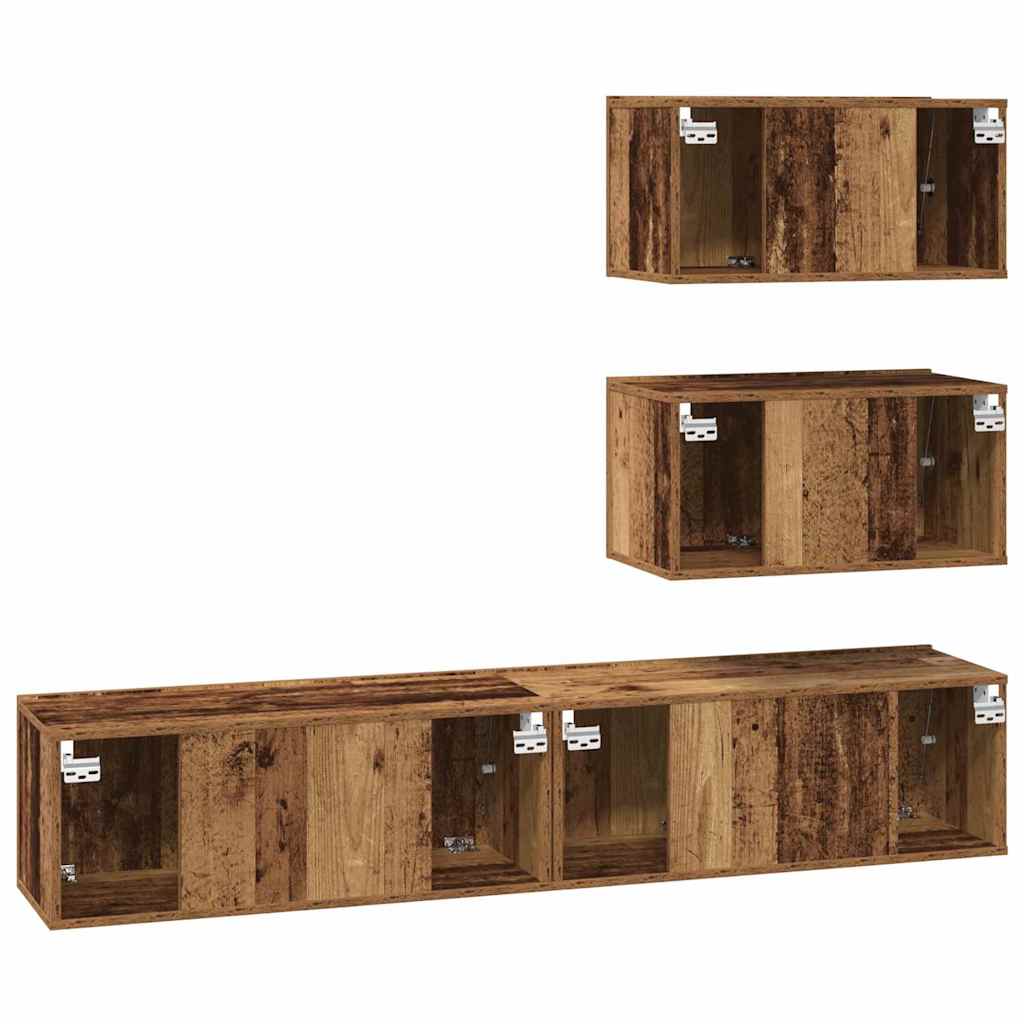 TV Cabinet Set Wall-mounted 4 pcs Old Wood Engineered Wood