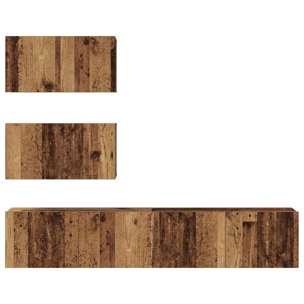 TV Cabinet Set Wall-mounted 4 pcs Old Wood Engineered Wood