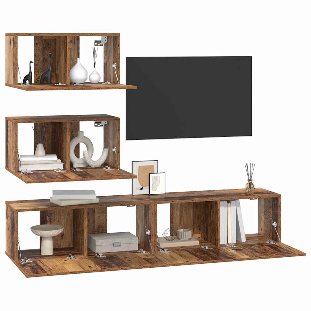 TV Cabinet Set Wall-mounted 4 pcs Old Wood Engineered Wood
