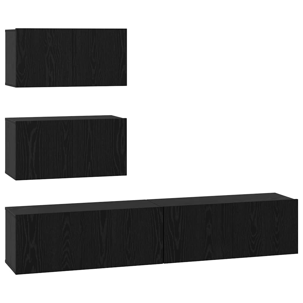 TV Cabinet Set Wall-mounted 4 pcs Black Oak Engineered Wood