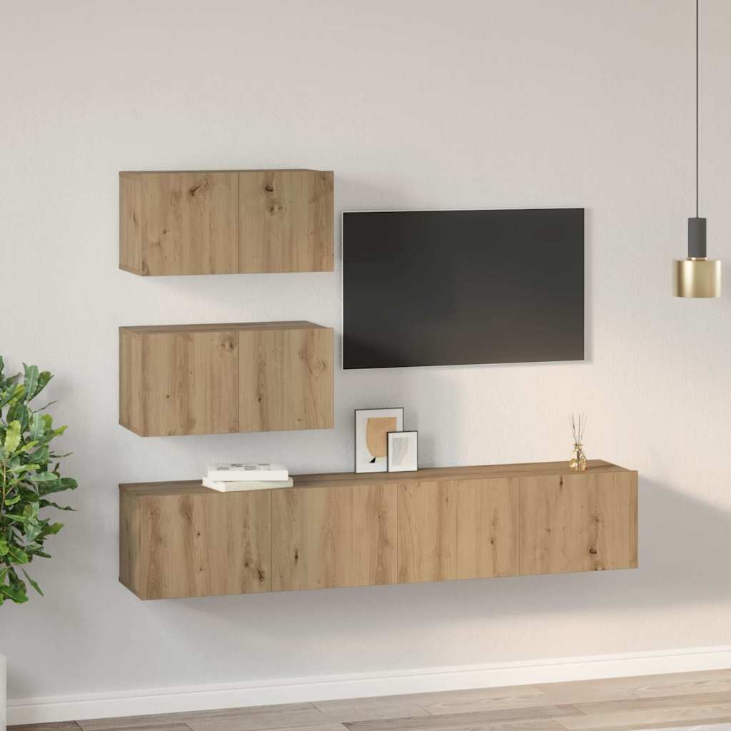TV Cabinet Set Wall-mounted 4 pcs Artisan Oak Engineered Wood