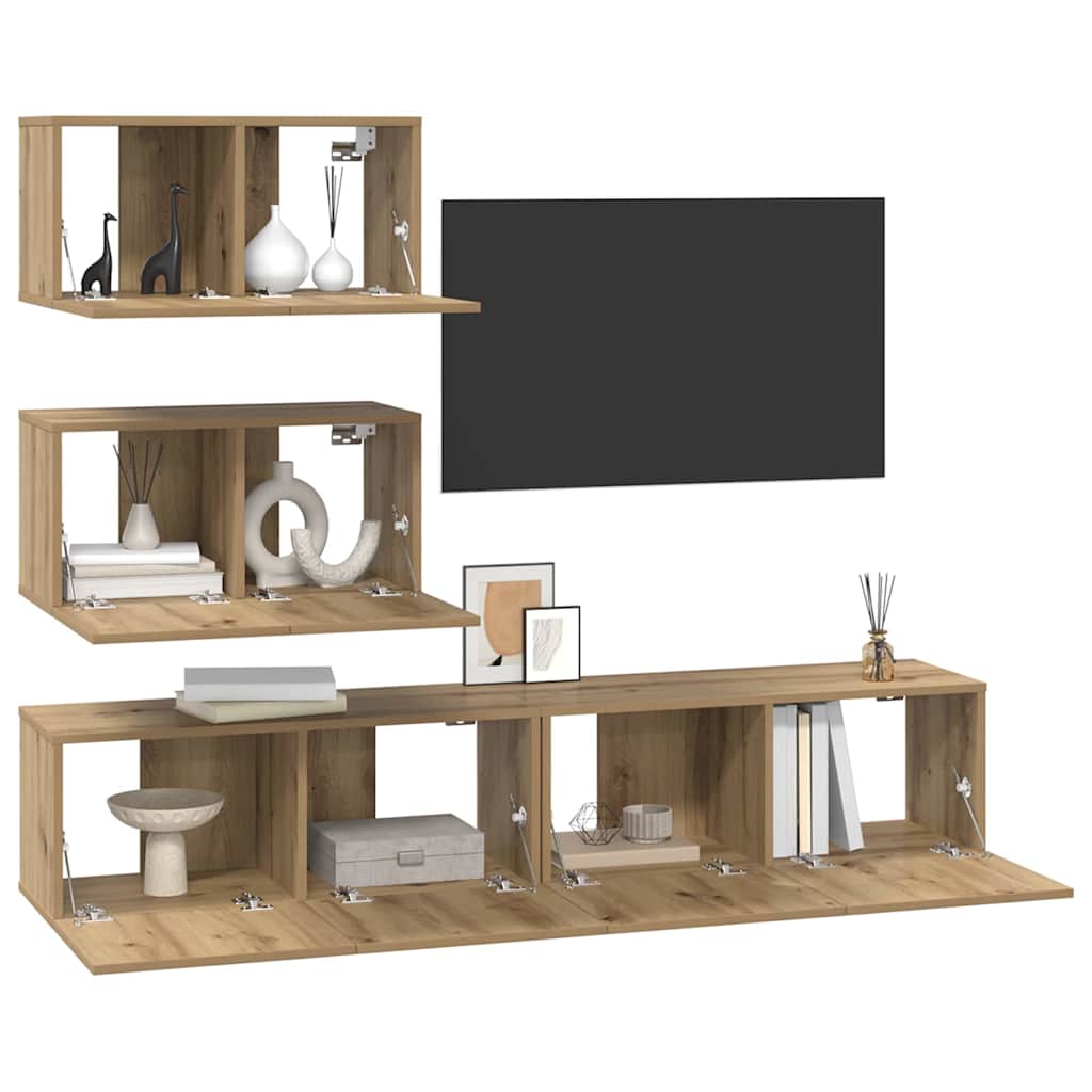 TV Cabinet Set Wall-mounted 4 pcs Artisan Oak Engineered Wood