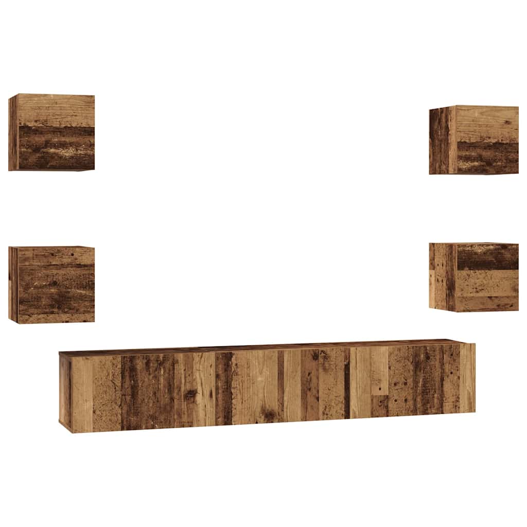 TV Cabinet Set Wall-mounted 7 pcs Old Wood Engineered Wood