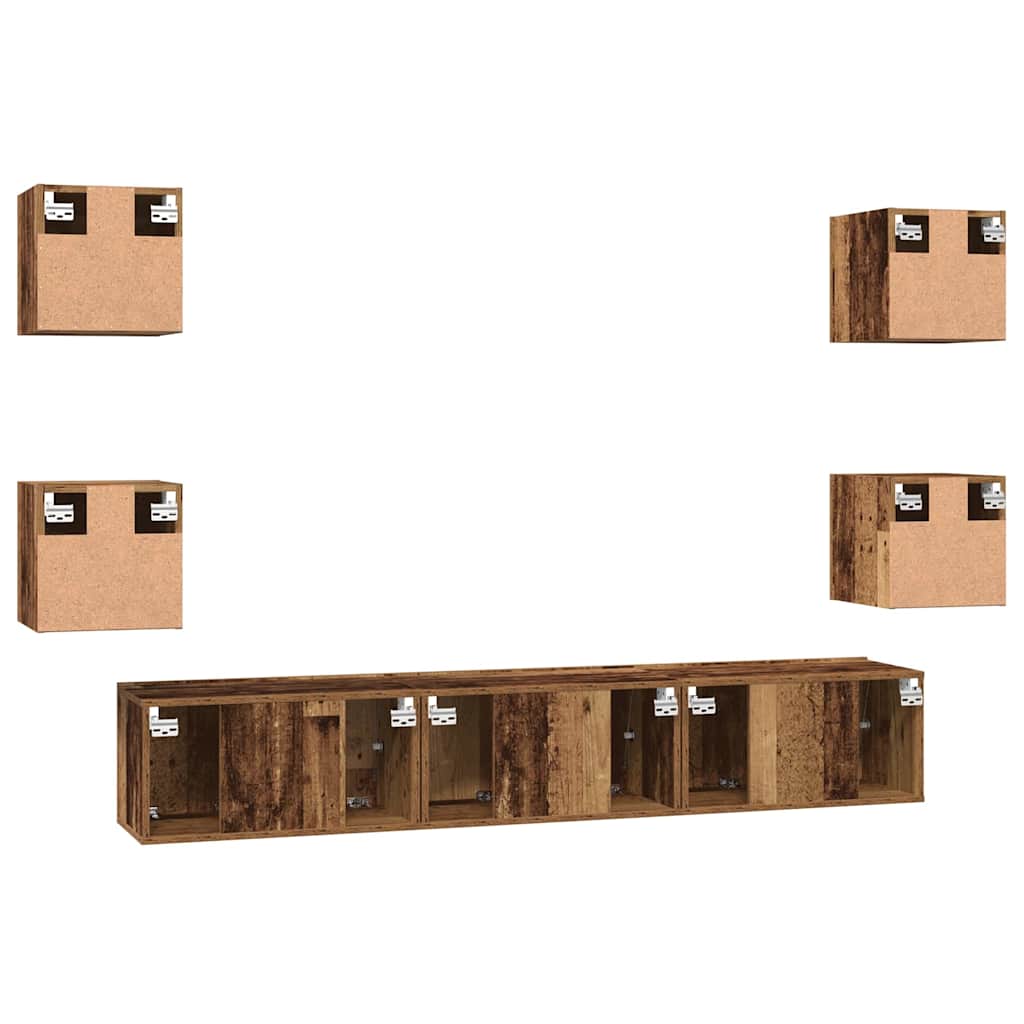 TV Cabinet Set Wall-mounted 7 pcs Old Wood Engineered Wood