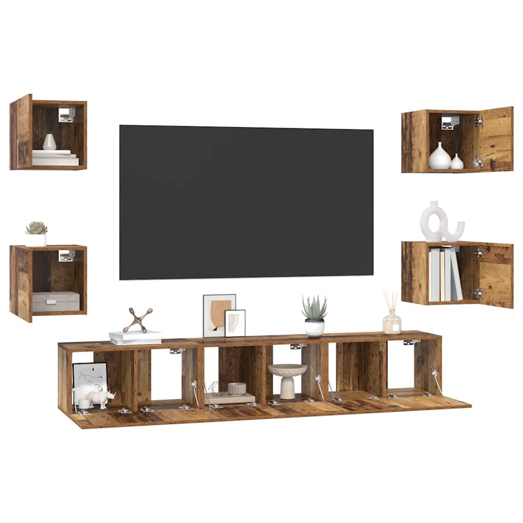 TV Cabinet Set Wall-mounted 7 pcs Old Wood Engineered Wood