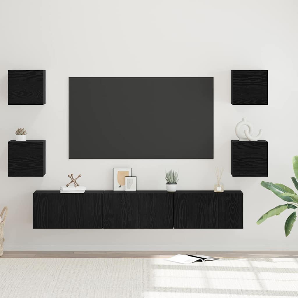 TV Cabinet Set Wall-mounted 7 pcs Black Oak Engineered Wood