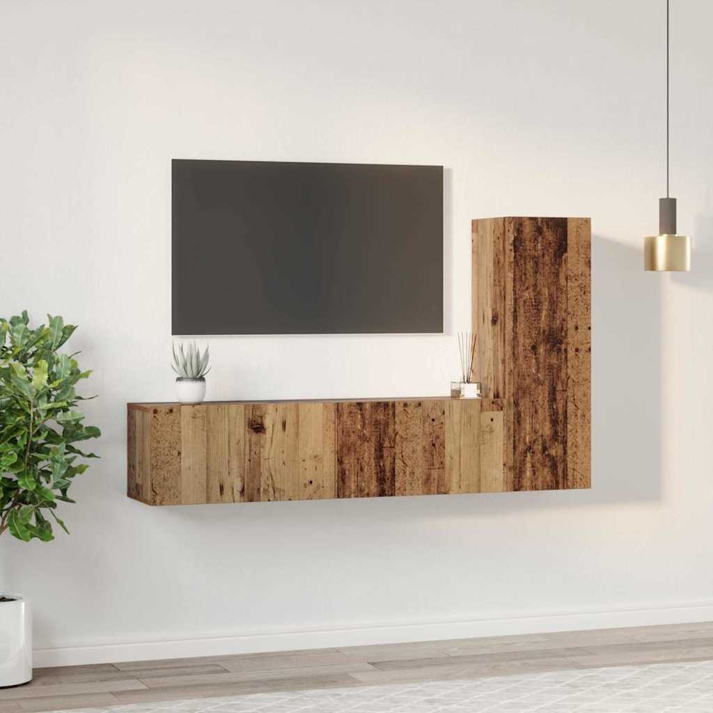 TV Cabinet Set Wall-mounted 3 pcs Old Wood Engineered Wood