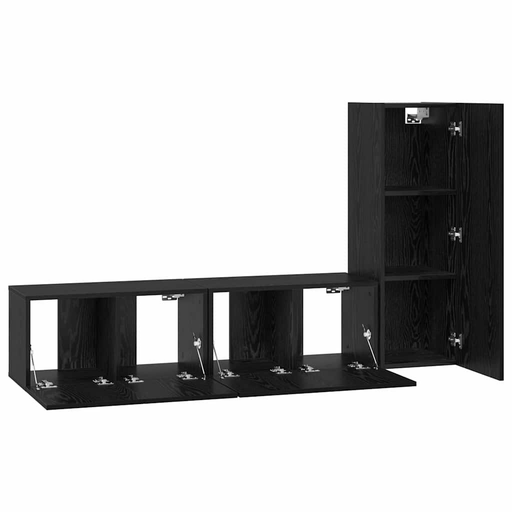 TV Cabinet Set Wall-mounted 3 pcs Black Oak Engineered Wood