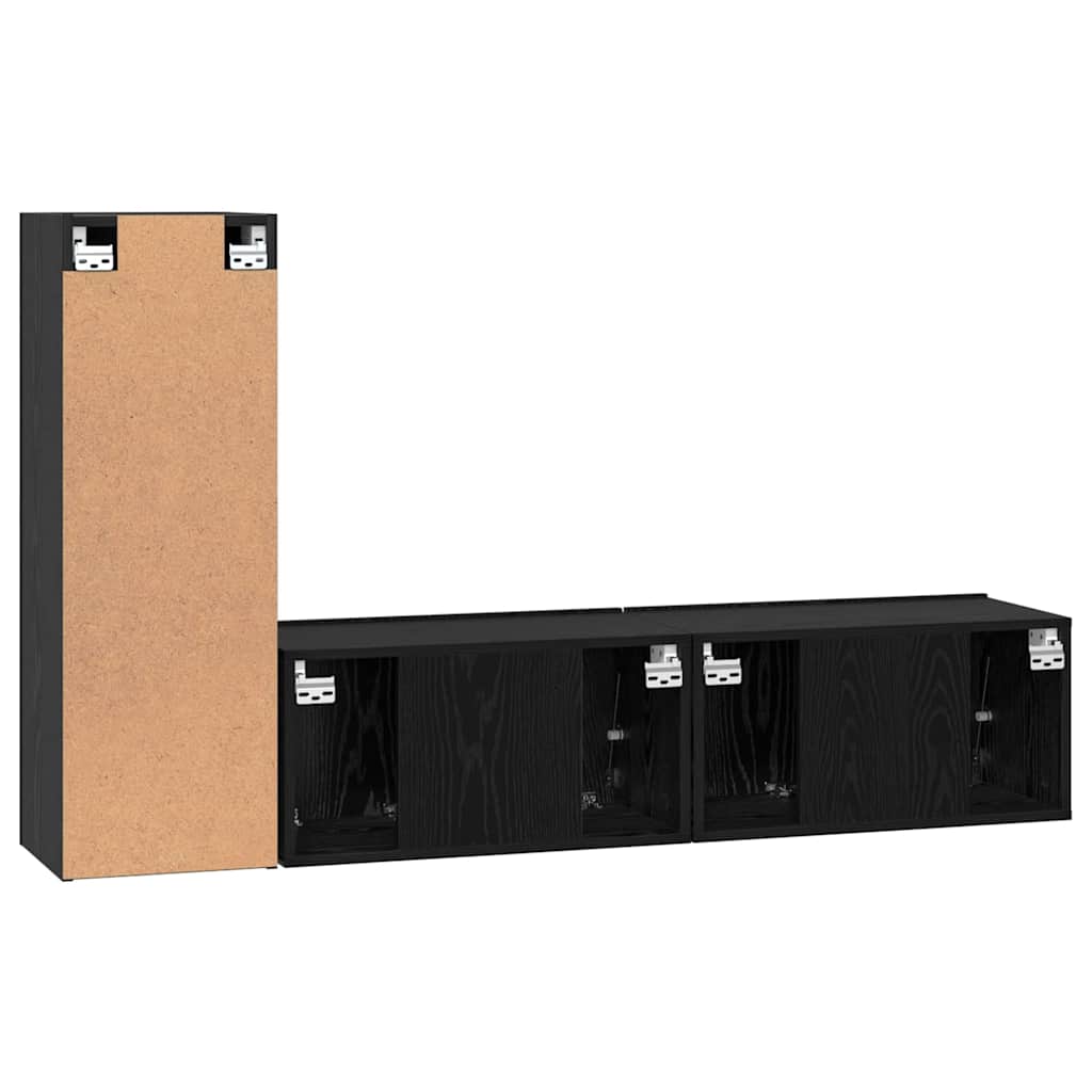 TV Cabinet Set Wall-mounted 3 pcs Black Oak Engineered Wood