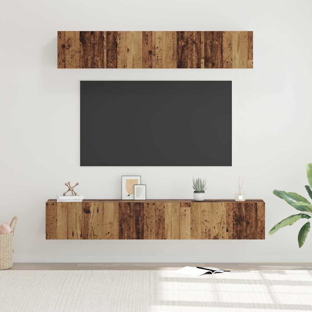 TV Cabinet Set Wall-mounted 5 pcs Old Wood Engineered Wood