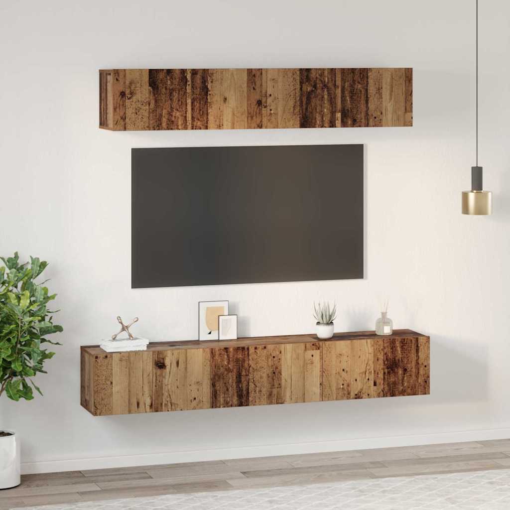 TV Cabinet Set Wall-mounted 5 pcs Old Wood Engineered Wood