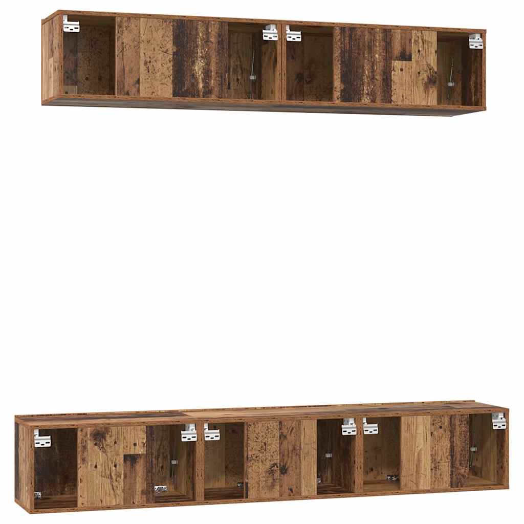 TV Cabinet Set Wall-mounted 5 pcs Old Wood Engineered Wood