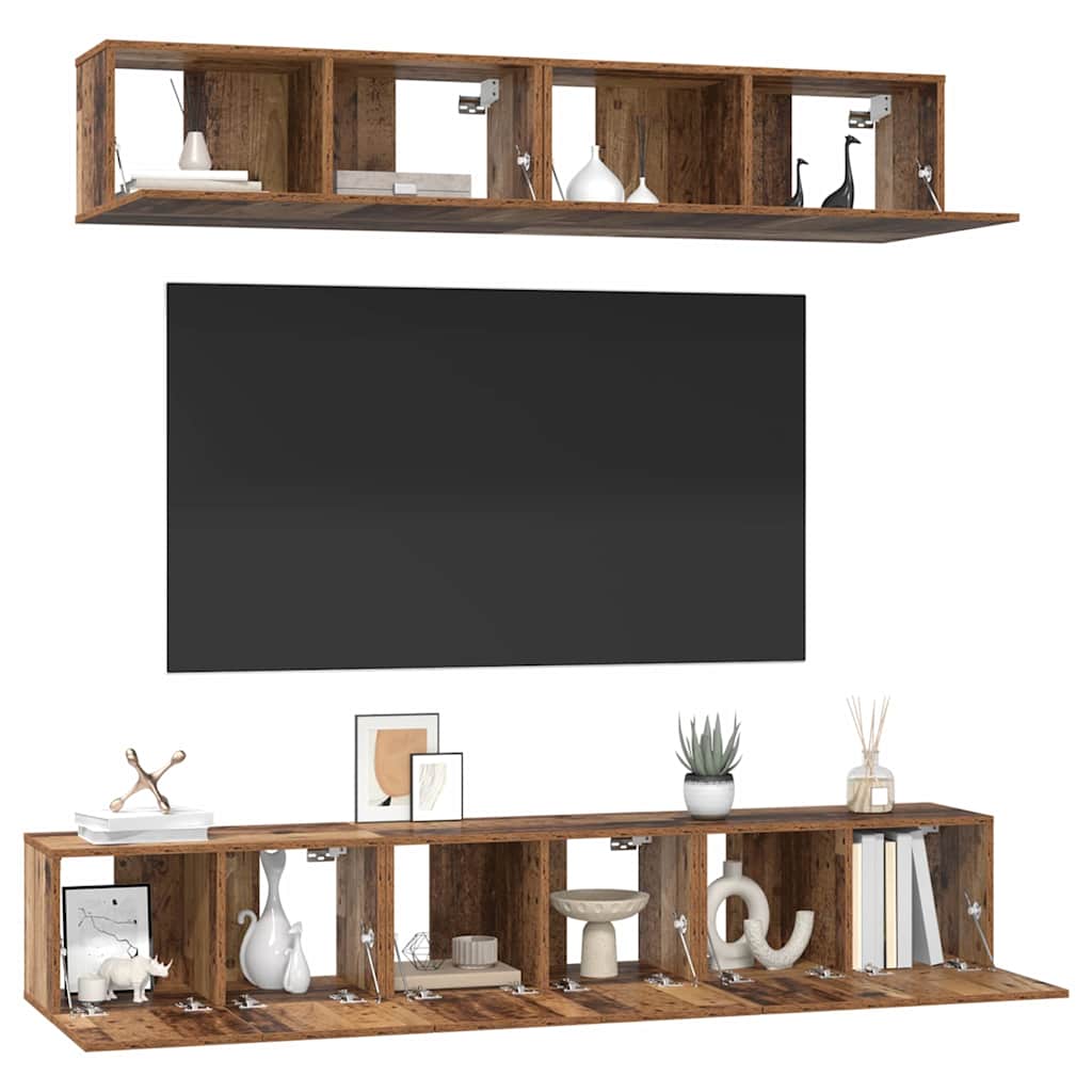 TV Cabinet Set Wall-mounted 5 pcs Old Wood Engineered Wood