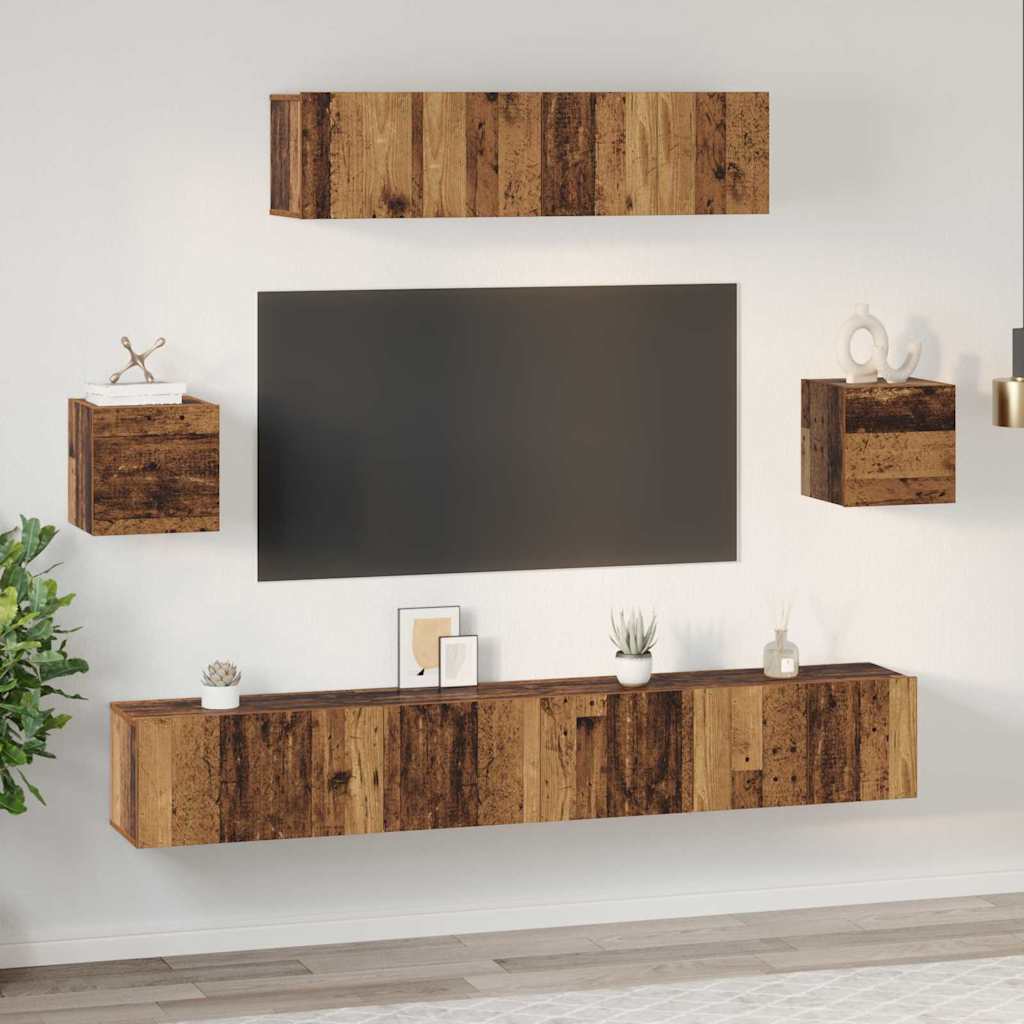 TV Cabinet Set Wall-mounted 7 pcs Old Wood Engineered Wood