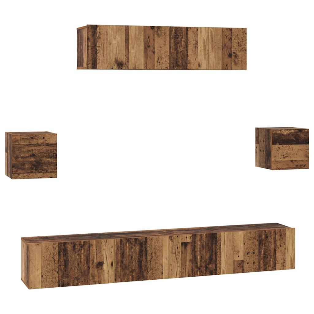 TV Cabinet Set Wall-mounted 7 pcs Old Wood Engineered Wood