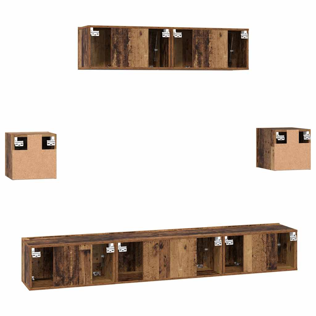 TV Cabinet Set Wall-mounted 7 pcs Old Wood Engineered Wood