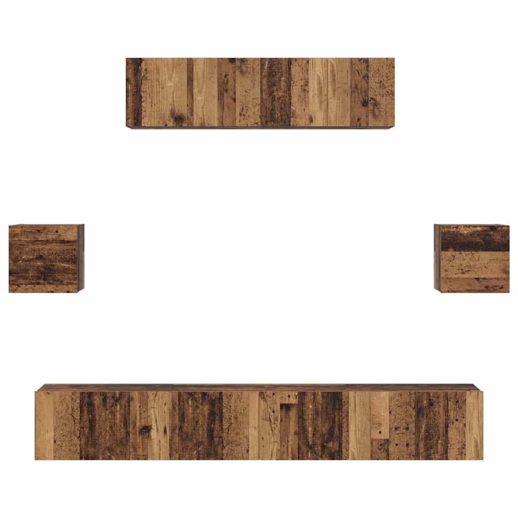 TV Cabinet Set Wall-mounted 7 pcs Old Wood Engineered Wood
